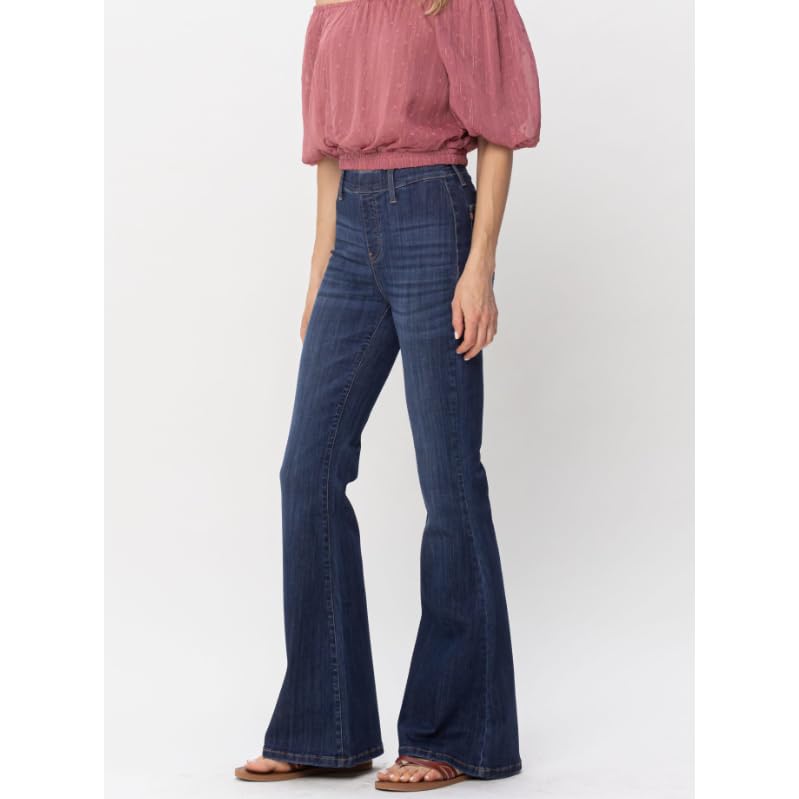 Judy Blue High Waist Pull On Flare Jeans (US, Waist, 28, Long, Dark)2