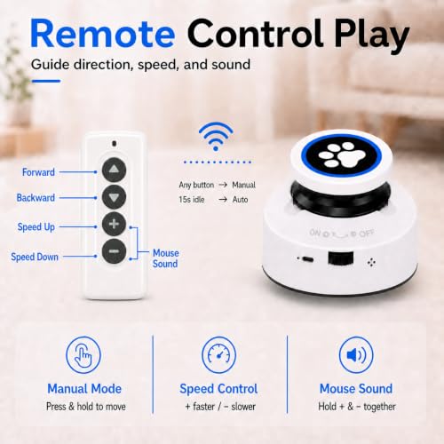 Automatic Cat Toy for Indoor Cats with Remote Control, Interactive Cat Chase Toy with Moving Feather Lure, DIY Floor Route Kit with Mouse Sound, Rechargeable Self-Play Toy - Image 3