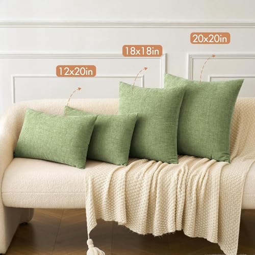 Image of MIULEE Pack of 2 Couch Throw Pillow Covers 14x24 Inch Spring Soft Sage Green Chenille Lumbar Pillow Covers for Sofa Living Room Solid Dyed Cases