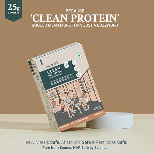 Image of TrueBasics Clean Whey Protein Powder Blend, Coffee, 5 Sachets