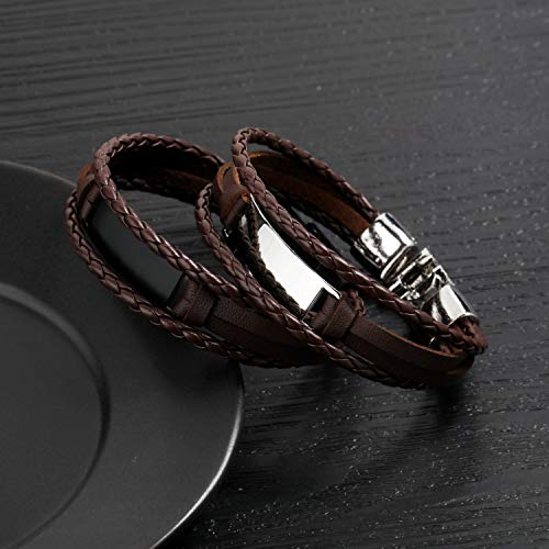Maxzool Custom Carved Men's Medical Alert Bracelet, Leather Braided Rope Stainless Steel Medical Bracelet, Medical Id Bracelet Free Engraving 7.8 Inches #TOP4