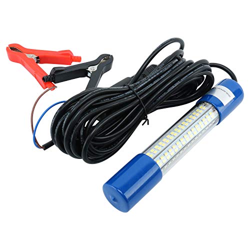 Amarine-made White 12v-24v 8W 180 LED 1000 Lumens IP68 Submersible Fishing Light Underwater Fish Finder Lamp with Battery Clip & Power Plug (White)