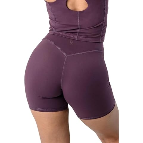 Kamo Fitness Women's Workout Outfit Two Pieces Sets: Serenity Shorts High Waisted 6 Inseam No Front Seam and Ellyn Tank Top Crop Sports Bra Cover