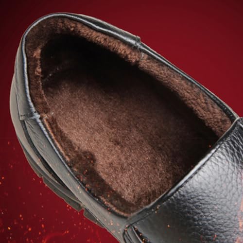 Men's Leathe Shoes, Velvet Lining Slip on Loafers Shoes Winter Cotton Shoes Business Casual Flat Dress Shoes Warm Walking Comfortable House Shoes3