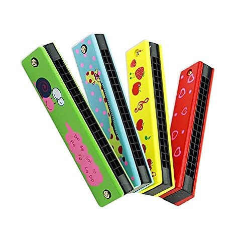 SHAMSI POINT Wooden Harmonica Colorful Kids Musical Instruments Toys Children Cartoon Pattern Wood Mouth Organ Random Color and Design (Pack of 2)