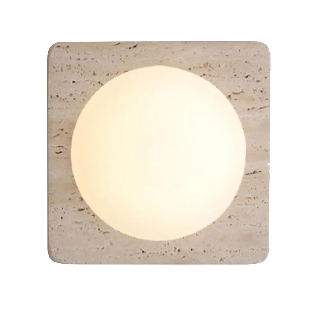 GUOGUOSM 9in Natural Yellow Travertine Wall Sconce, Creative Square Wall Lamp, Modern Minimalist Style Wall Light, Living Room Bedroom Dressing Table Decorative Lighting Fixtures