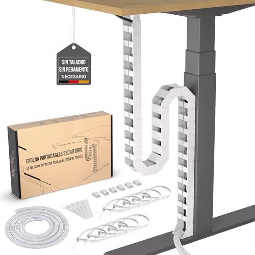 Organizador Cables Escritorio, Cadena portacables Flexible, Canaleta portacables Flexible, Ideal para organizar los Cables de Escritorio y Apta para escritorios Regulables en Altura (Blanco)