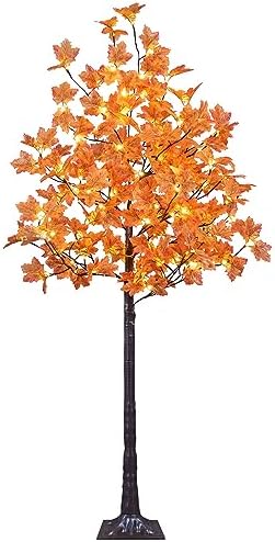 LIGHTSHARE 6FT 120LED Artificial Lighted Maple Tree Warm White Fall Decorations Indoor Ourdoor, Orange