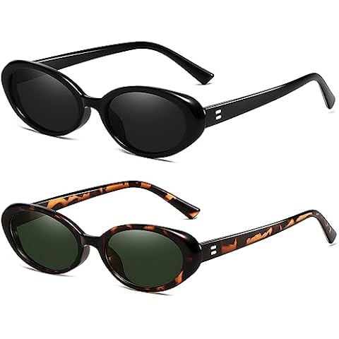 Breaksun Retro Oval Sunglasses for Women Men Fashion Small Oval Sunglasses 90s Vintage Shades (Black/Grey+ Leopard/G15) Cover