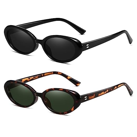 Breaksun Retro Oval Sunglasses for Women Men Fashion Small Oval Sunglasses 90s Vintage Shades (Black/Grey+ Leopard/G15)