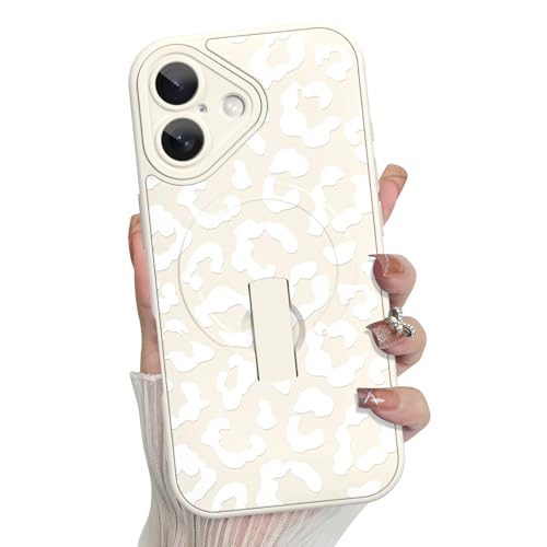 Coque iPhone 16 léopard blanc MagSafe avec support béquille intégrée