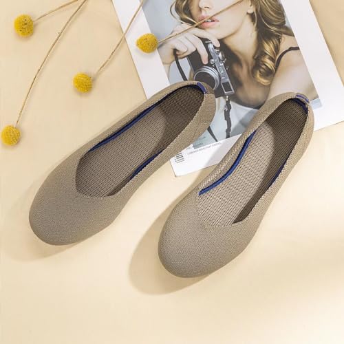Image of Frank Mully Women's Ballet Flat Shoes Knit Dress Shoes Round Toe Slip On Ballerina Flats for Woman Low Wedge Comfort Soft
