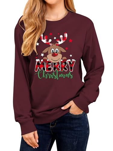 Pullover mit Elch Motiv 25 Yihelian Damen Sweatshirt mit Rentier-Elch-Motiv Weiches...