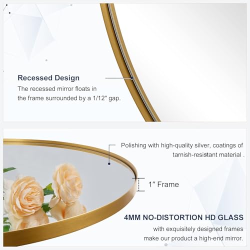 Image of ANDY STAR Round Gold Mirror 30 inch, Brass Mirror with Brushed Gold Frame, Wall Mounted Stainless Steel Metal Frame Round Mirror for Bathroom, Living Room, Bedroom