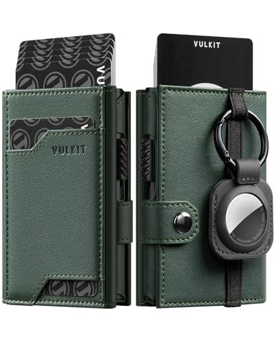 Image of VULKIT Pop up Card Wallet with AirTag Holder RFID Blocking Credit Card Holder with Banknote Compartment & ID Window for Men(New Green)