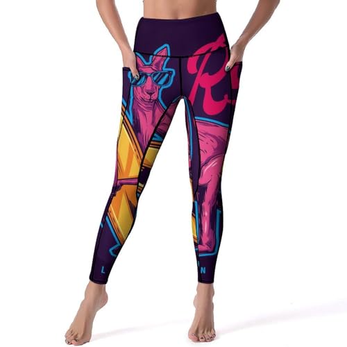 Legging femmes taille haute Kangourou Rose pantalon sport extensible
