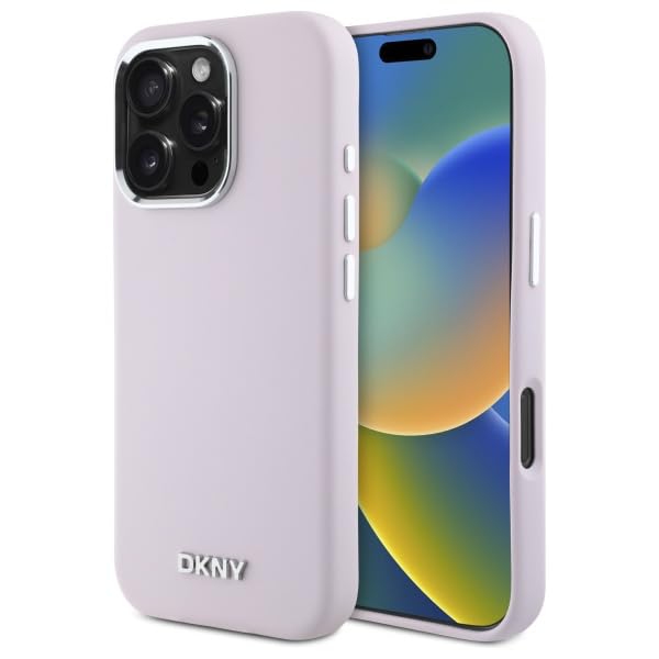 CG Mobile DKNY DKHMP16XSMCHLP Coque pour iPhone 16 Pro Max 6,9" Rose Silicone Liquide Petit Logo Métal Compatible avec MagSafe