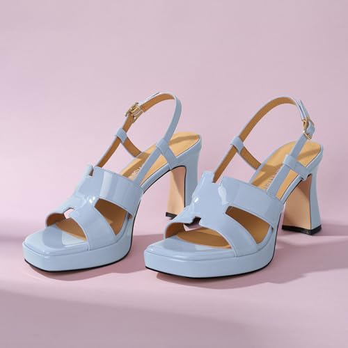 Image of ROSERWISH Heels for Women Chunky Block Platform High Heels Square Open Toe Strappy Heel Sandals Wedding Party Prom Fashion Slingback Dress Pump Sandals Shoes