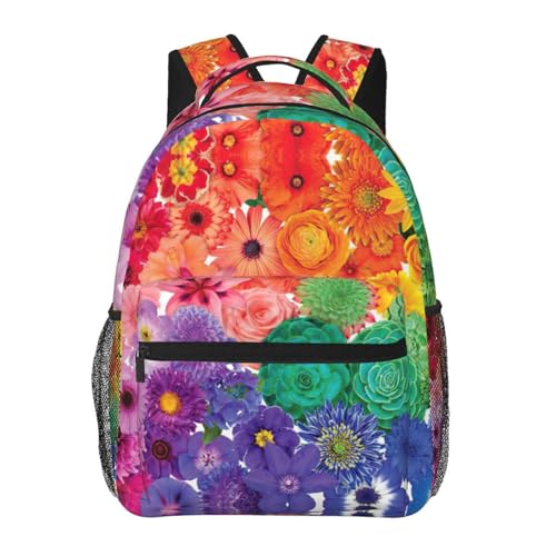 Sac à dos léger en toile noir imprimé fleurs arc-en-ciel