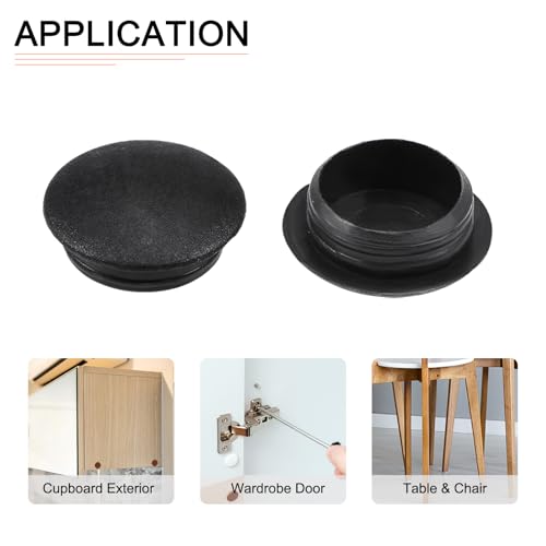 Image of DTGN 12mm x 15.5mm x 7mm(Dia. x Cap Dia. x H) Screw Hole Plugs - 50Pack - Good for Furniture Cupboard Wardrobe - Plastic Fastener Hole Caps - Black