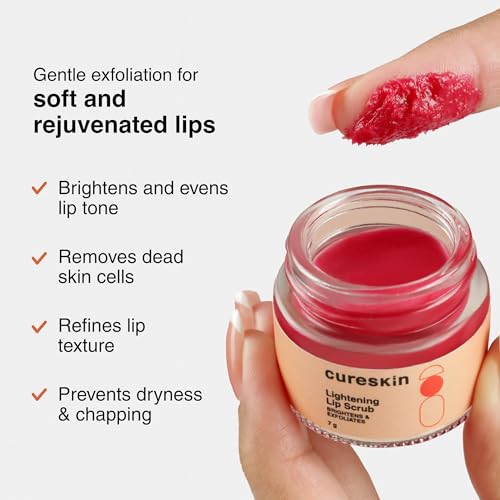 cureskin lightening lip scrub for men and women  exfoliate amp brighten with walnut shell powder beetroot amp squalane  lip scrub for dark lips to lighten pink 025 ounce pack of 1
