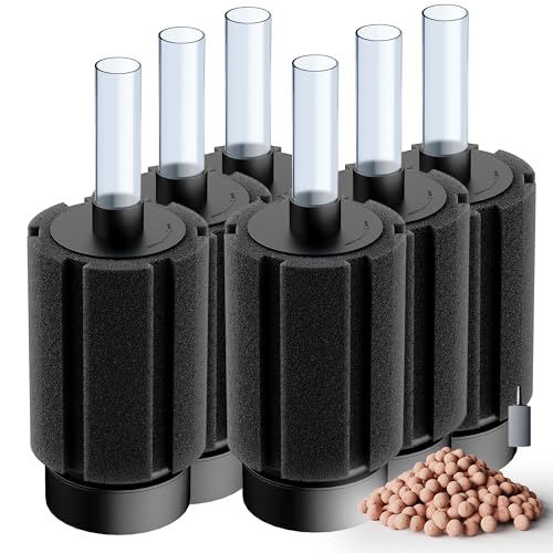 Image of 10-50Gal 6 Pack Aquarium Sponge Filter with Ceramic Media and Bubble Diffuser Ultra Quiet Fish Tank Filters fit Breeding Fry Betta Shrimp Fish Tank