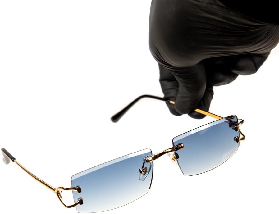 Street Knitted Men Women Stylish Narrow Rimless Sky Blue Gradient Tinted Lens Rectangular Gold Frame Shades 90s Rectangular Slim Small Frameless Retro Trendy Hip Hop Square Unisex Sunglasses - Image 5