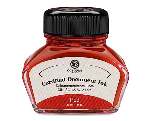 Octopus Fluids Document Ink red, dokumentenechte Tinte, zertifiziert nach DIN ISO 12757-2, rot, 30 ml