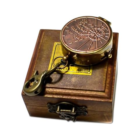 Sailor's Art Vintage Style Brass Pocket Compass with Wooden Box, Quote Engraved, Gifts for Kids Children Teen Family, Nautical Navy Compass, Baptism Gifts, Confirmation Gifts Cover