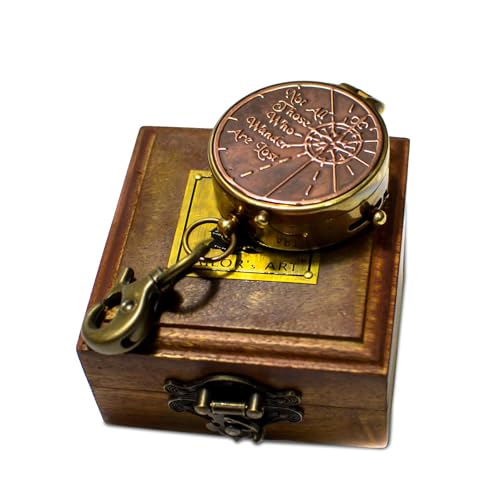 Sailor's Art Vintage Style Brass Pocket Compass with Wooden Box, Quote Engraved, Gifts for Kids Children Teen Family, Nautical Navy Compass, Baptism Gifts, Confirmation Gifts