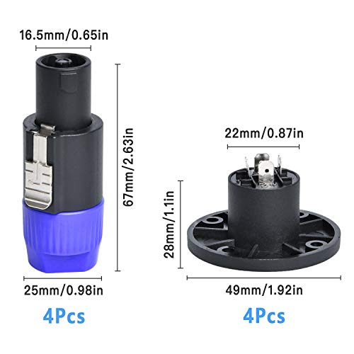 Supkiir 8 Pack Audio Speaker Plug Kit, Including 4Pcs 4 Pole Speaker Plug and 4Pcs 4 Pole Square Female Panel Mount Socket Compatible with Neutrik Speakon NL4FC, NL4FX, NLT4X, NL2FC, NA4LJ, NA4LJX - Thumbnail 2
