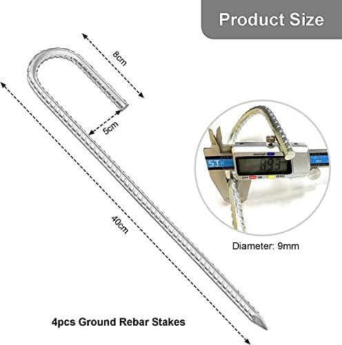 16 Inch Ground Anchor, Heavy Duty Galvanised Steel Ground Anchor, J-Shape Pegs, Stable, Tent Pegs With Chisel Tip At The End, Ideal For Gazebos, Tents, Trampolines, Football Nets (Pack Of 4)