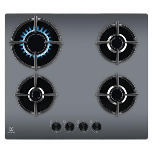Electrolux 600 Series EGG64272M Piano Cottura a Gas su Vetro 60 cm, Controllo Fiamma StepPower, 4 Fuochi, Griglie in Ghisa, Accensione Integrata, Sistema di Sicurezza