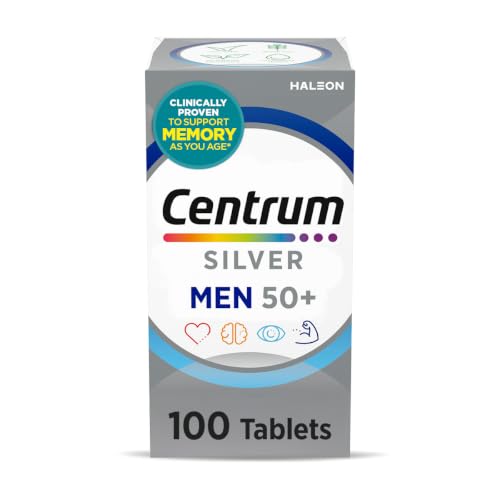 Image of Centrum Silver Multivitamin for Men 50 Plus, Multimineral Supplement, Vitamin D3, B-Vitamins and Zinc, Gluten Free, Non-GMO Ingredients, Supports Memory and Cognition in Older Adults - 100 Ct