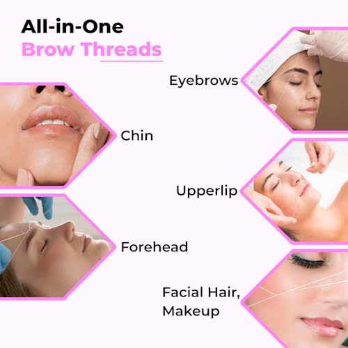 Image of Zibell Organic Cotton Eyebrow Threading Tool for Women - 2 Spools x 300 Meters - for Upperlips Shaping, Forehead and Chin Hair Removal - Salon Spa Home Use