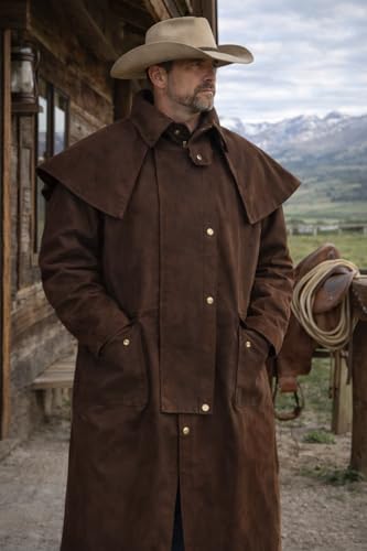 Image of CHALLENGER MENS OIL CLOTH OILSKIN WESTERN AUSTRALIAN DROVER WATERPROOF DUSTER COAT JACKET 23101