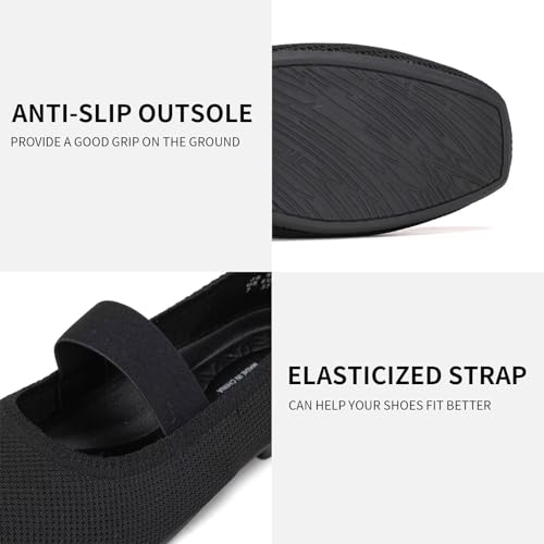 Frank Mully Women's Ballet Flats Slip on Casual Knitted Fabric Shoes Square-Toe Flats with Elastic Straps for Women4