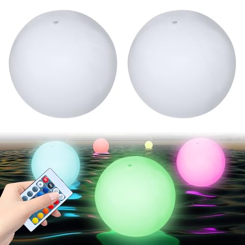 SKIKHN 2 Piezas Luces Flotantes para Piscina, Luz Flotante Piscina Lmpermeable IP68, Bolas LED Decorativas, 16 Cambios de Color, para Exteriores Jardín Césped Piscina Patio