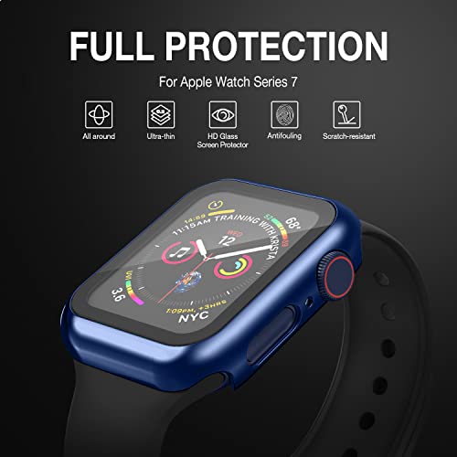 Image of Case Compatible with Apple Watch Series 9 Series 8 Series 7 41mm with Built-in Tempered Glass Screen Protector, All-Around Ultra-Thin Bumper Full Cover Hard PC Protective Case for iWatch, Blue