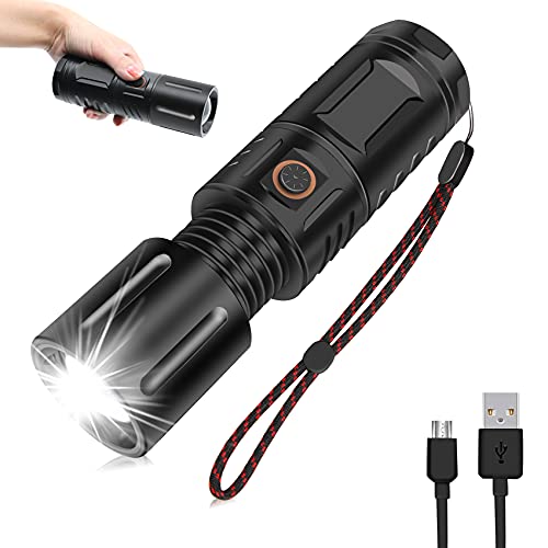 Rechargeable Flashlight, 10000 High Lumens Super Bright Flashlight, 5 Modes, Zoomable, Waterproof Flashlight with Lanyard, LED Tactical Flashlight for Camping Hunting Hiking Outdoor Emergency