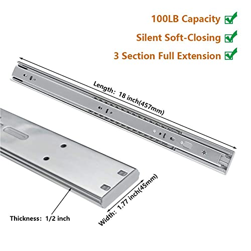 Image of LONTAN 2 Pairs Soft Close Drawer Slides 18 Inch Heavy Duty Cabinet Rails