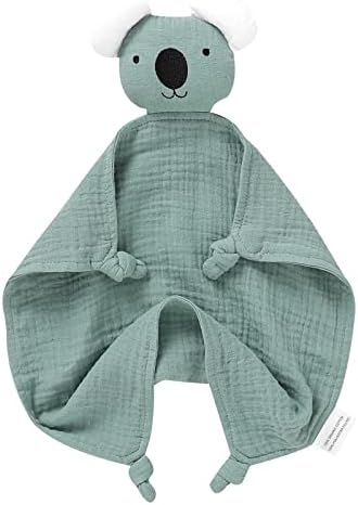 Baby Lovey Organic Cotton Babies Comforter Muslin Security Blanket Soft Cuddly Lovies Bear for Newborn Boy Girls Khaki