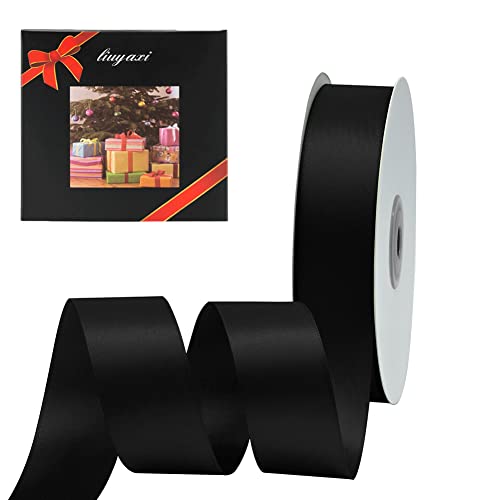 Image of Solid Color Double Faced Black Satin Ribbon 1 inch X 25 Yards, Ribbons Perfect for Crafts, Wedding Decor, Bow Making, Sewing, Gift Package Wrapping and More