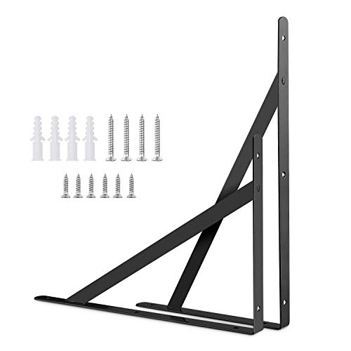 SHANQ Heavy Duty Shelf Bracket 400 x 250mm Triangle Shelving Bracket Right Angle Wall Mount Shelf Support Bracket - Black