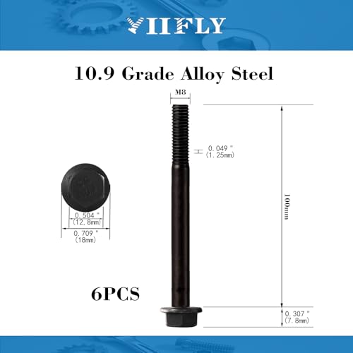 Image of M8 x 100mm Flanged Hex Head Bolts Flange Hexagon Screws, M8x1.25 Bolt, 10.9 Grade Alloy Steel, Hexagon Head Bolts, Black Zinc Finish, Half Thread,Quantity 6
