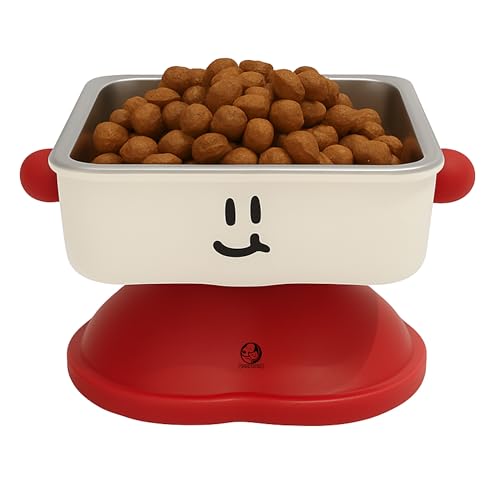Image of Foodie Puppies Pet Elevated Cat Bowl - (Fun Face Square Bowl) | Detachable Stainless Steel Raised Bowl for Food & Water Feeding | Durable, Anti-Vomiting, Mess-Free Feeder for Cats, Kittens & Puppies