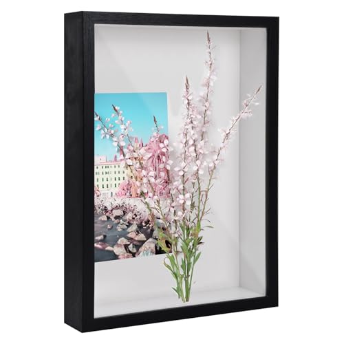 3D Shadow Box A4, 22.7x31.4cm Deep Box Photo Frame for Tabletop and Wall, Wooden 3D Picture Frame Display Case Box for Flower Crafts Memorabilia Tickets Medal (Black 3CM)