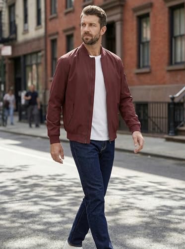 TBMPOY Men's Lightweight Bomber Jackets Light Casual Stylish Windbreaker Spring Fall Flight Golf Fashion Jacket for Men Wine Red XXL