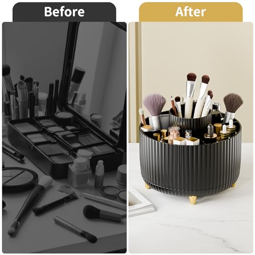 Image of fanado 360 Rotate Makeup Brush Holder Organizer, Makeup Organizers Countertop, Makeup organization and Skincare Storage with Gift Box Packing for Vanity, Desktop, Bathroom (Black)