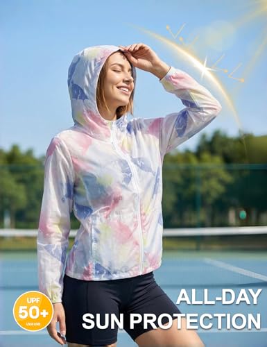Image of Venzina UPF 50+ Women's Camo Print Sun Hoodie -Ultra-Lightweight & Breathable Single-Layer Jacket, Regular Fit with Elastic Cuffs & Side Pockets for Outdoor, Commute, Cycling